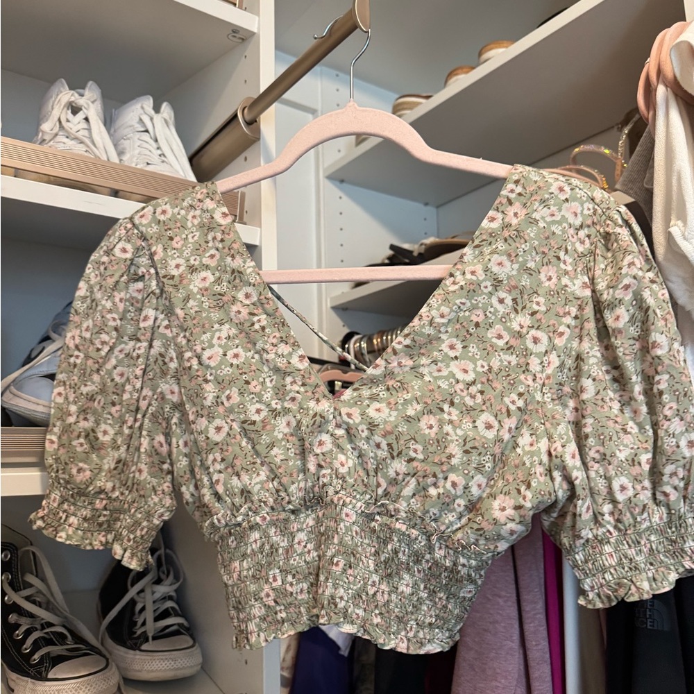 Altered state, green floral crop top